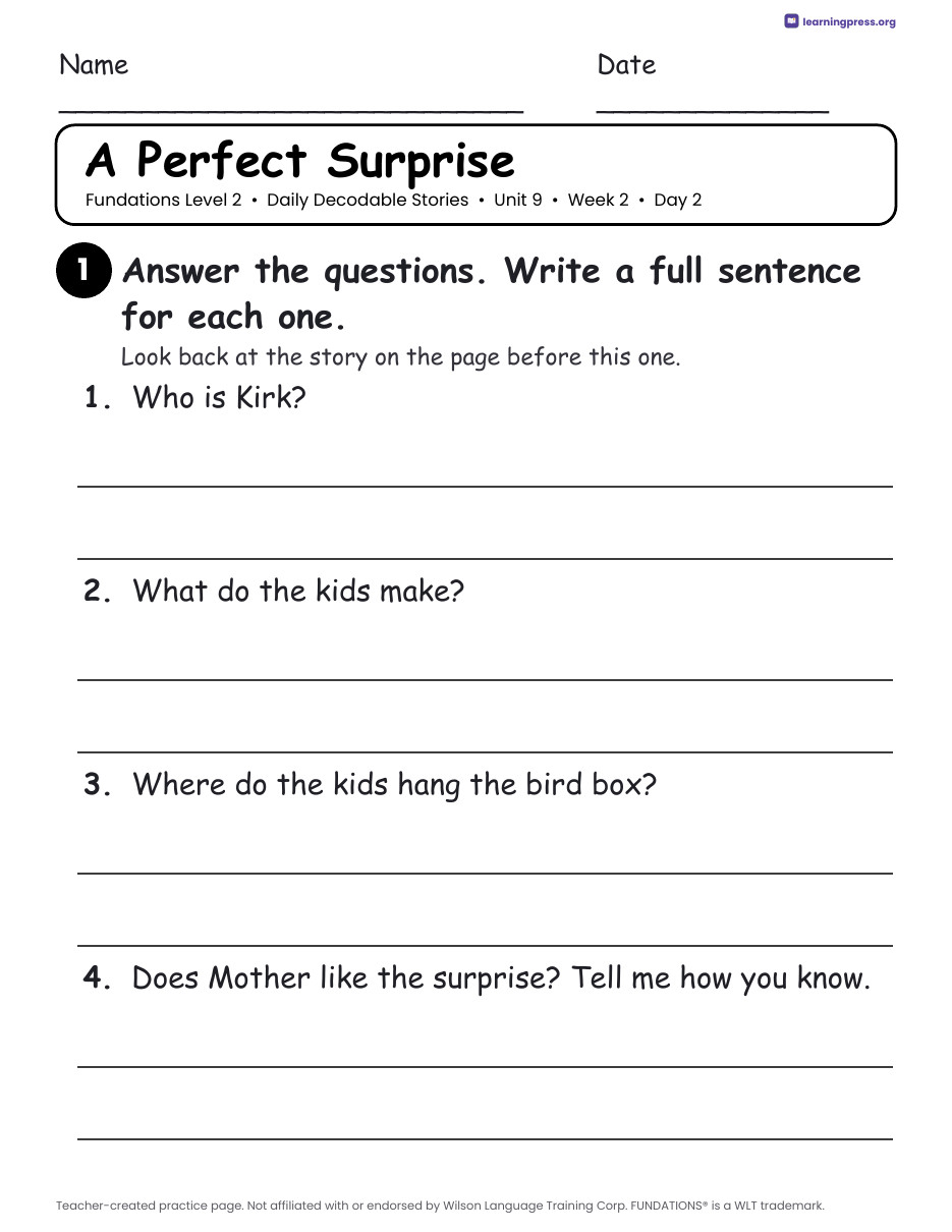 Preview page 4 of Fundations Level 2 Unit 9 Daily Decodable Stories