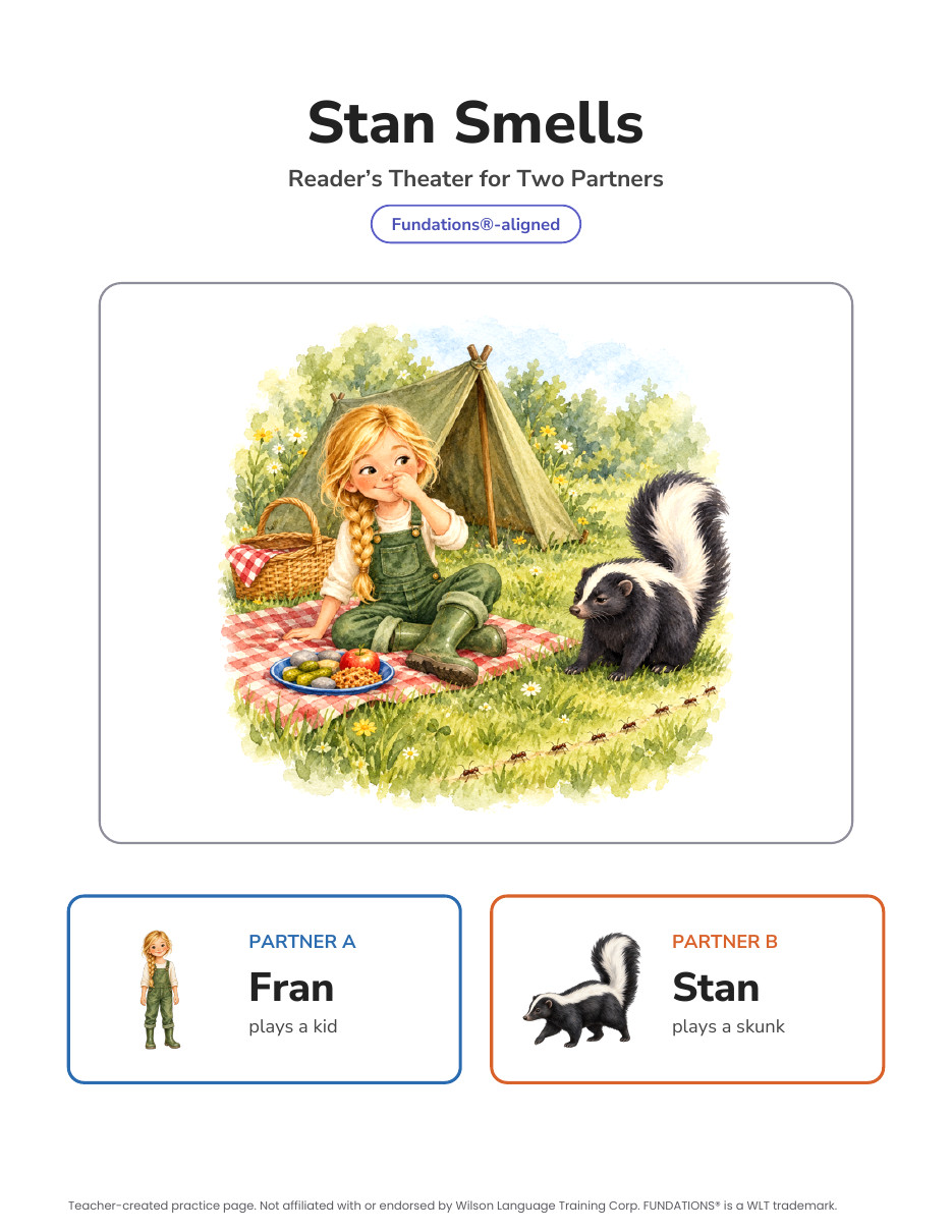 Preview page 1 of Fundations-Aligned Partner Reader's Theater · Level 1 Unit 8
