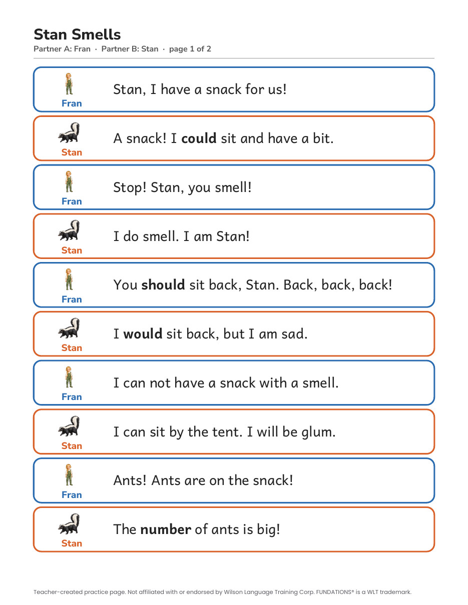 Preview page 2 of Fundations-Aligned Partner Reader's Theater · Level 1 Unit 8