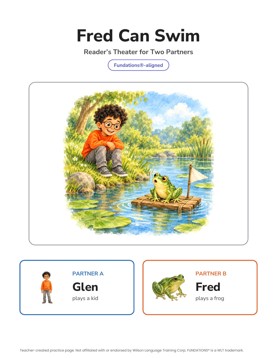 Preview page 4 of Fundations-Aligned Partner Reader's Theater · Level 1 Unit 8