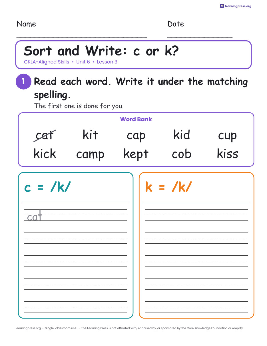 Preview page 2 of CKLA-Aligned Grade 1 Skills Unit 6 Worksheets (Lessons 1–25)