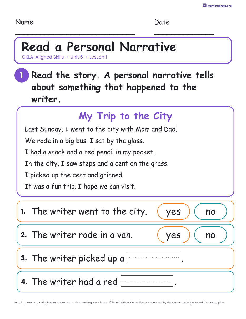 Preview page 4 of CKLA-Aligned Grade 1 Skills Unit 6 Worksheets (Lessons 1–25)