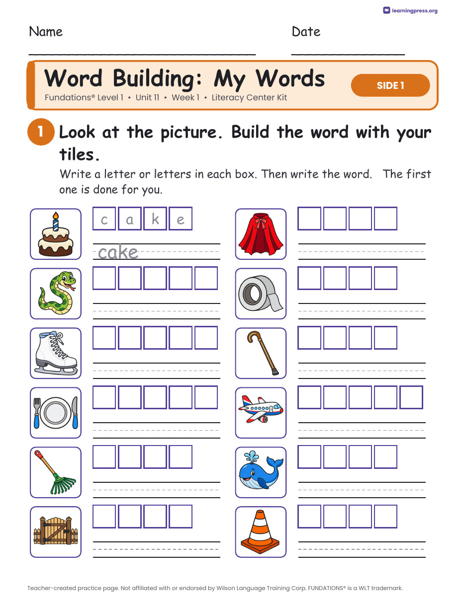 Preview page 2 of Fundations Level 1 Unit 11 Week 1 Literacy Center Kit