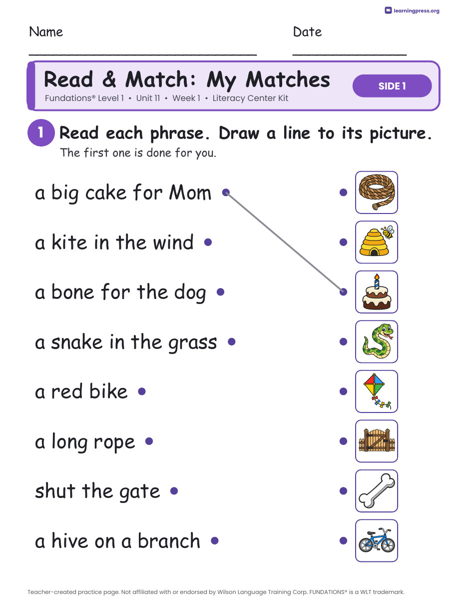 Preview page 3 of Fundations Level 1 Unit 11 Week 1 Literacy Center Kit