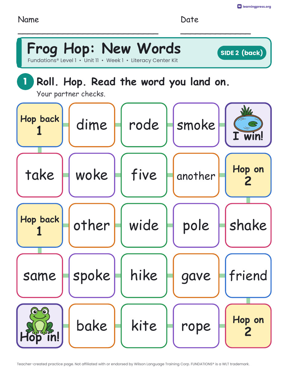 Preview page 4 of Fundations Level 1 Unit 11 Week 1 Literacy Center Kit