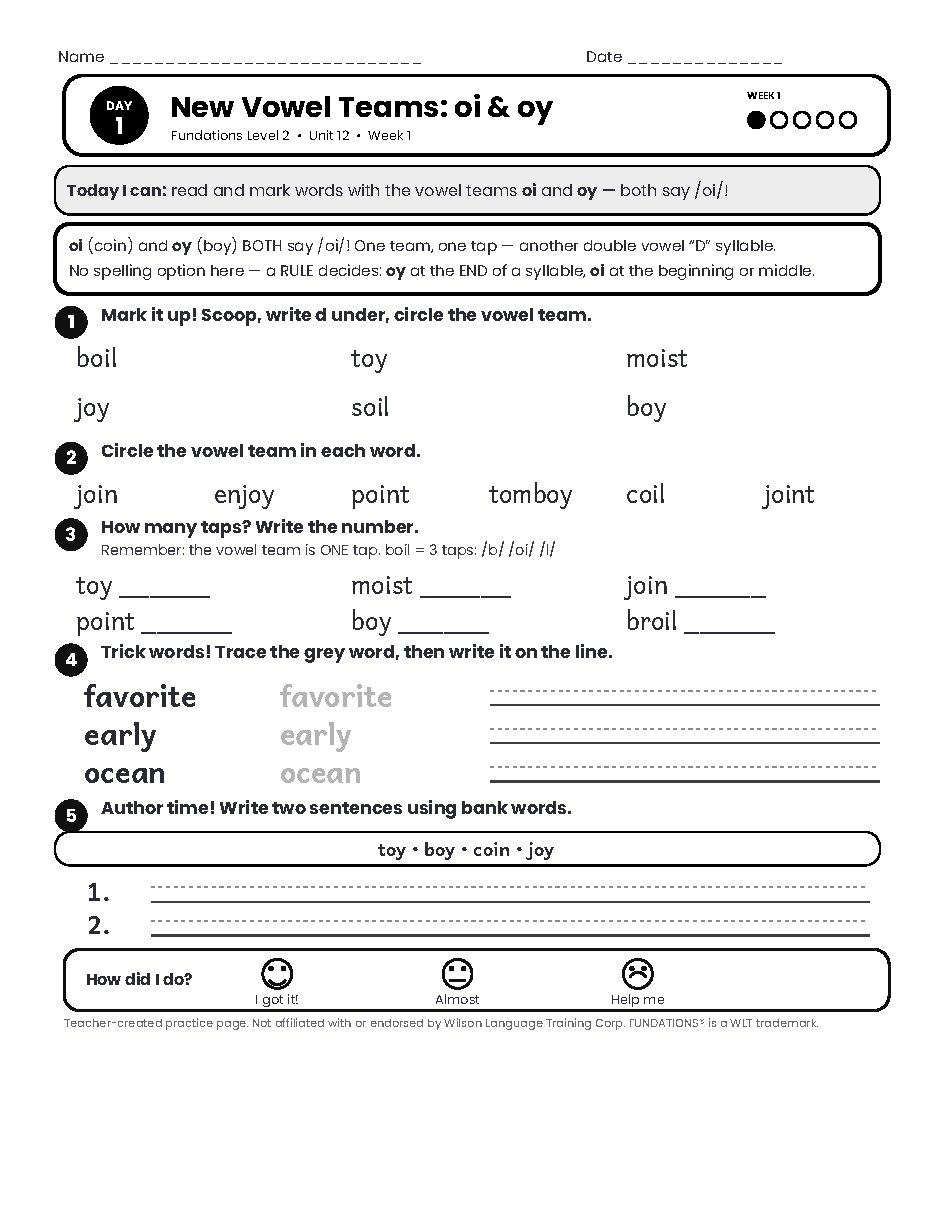 Preview page 2 of Fundations Level 2 Unit 12 Practice Pack