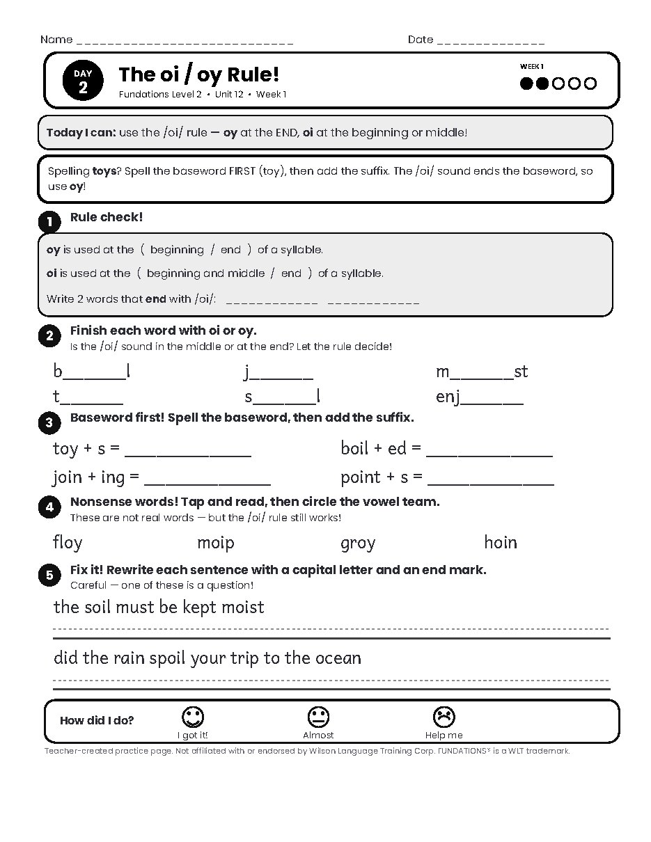 Preview page 3 of Fundations Level 2 Unit 12 Practice Pack