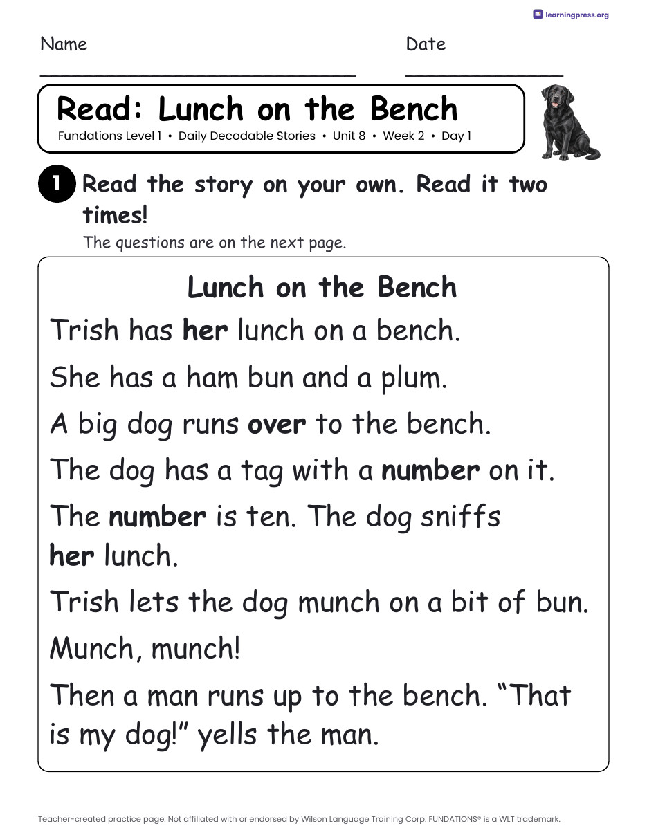 Preview page 3 of Fundations Level 1 Daily Decodable Stories Set (Units 2–14)