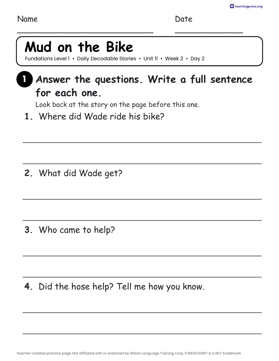 Preview page 4 of Fundations Level 1 Daily Decodable Stories Set (Units 2–14)