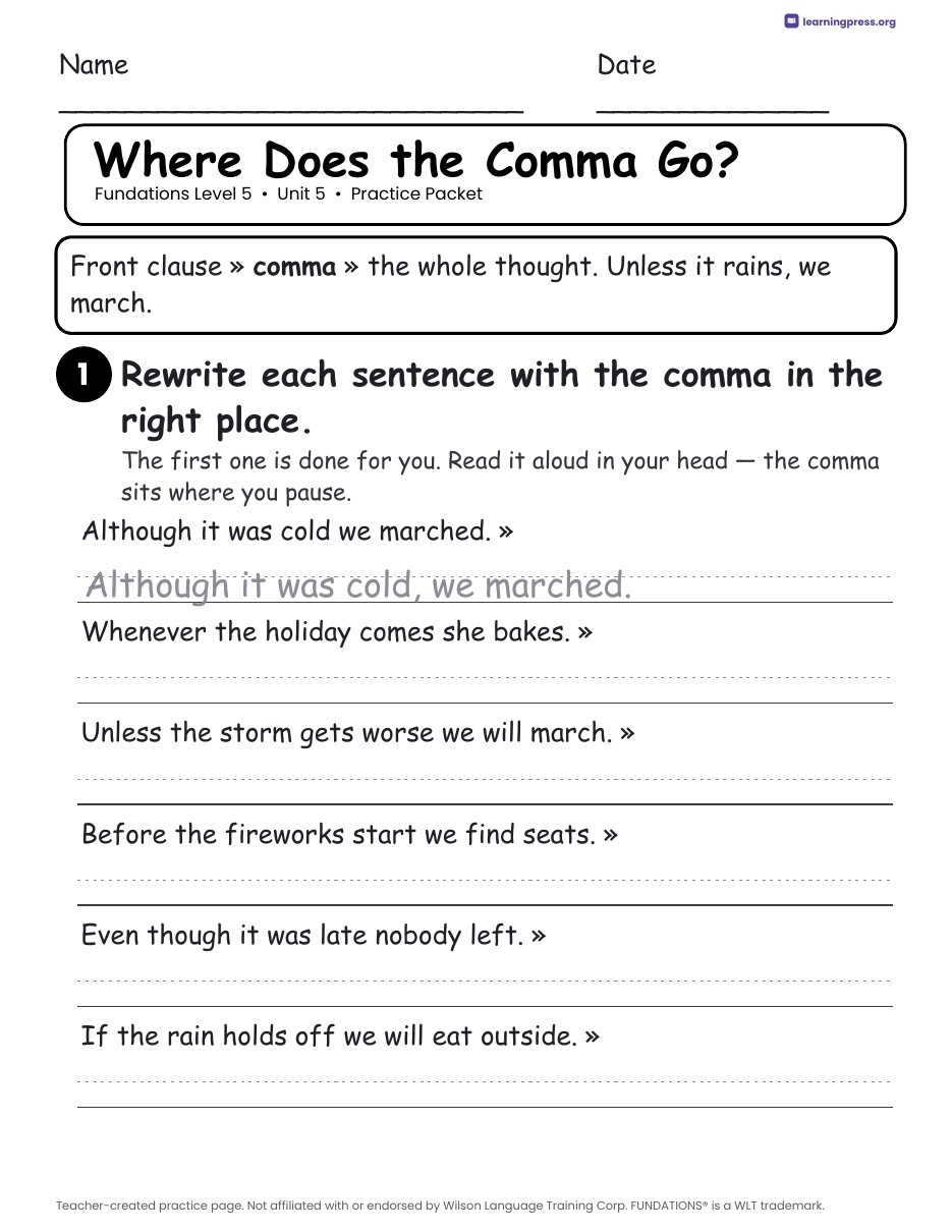Preview page 3 of Fundations Level 5 Unit 5 Practice Packet