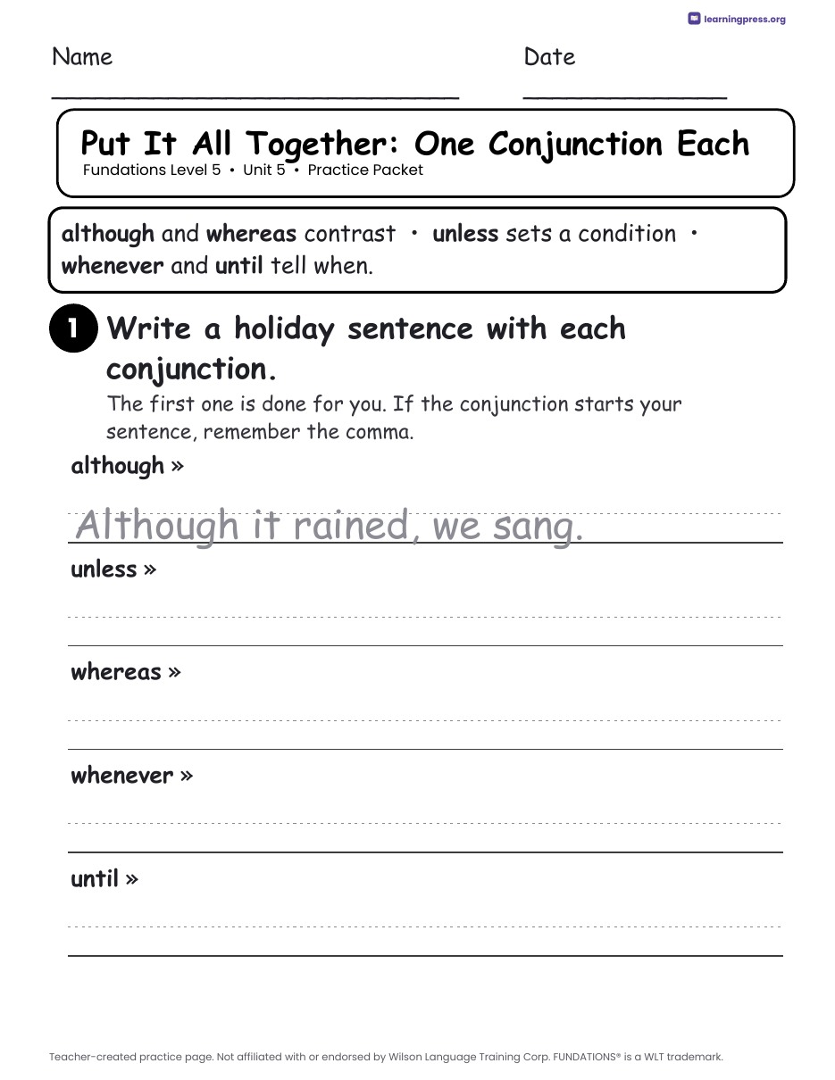 Preview page 4 of Fundations Level 5 Unit 5 Practice Packet