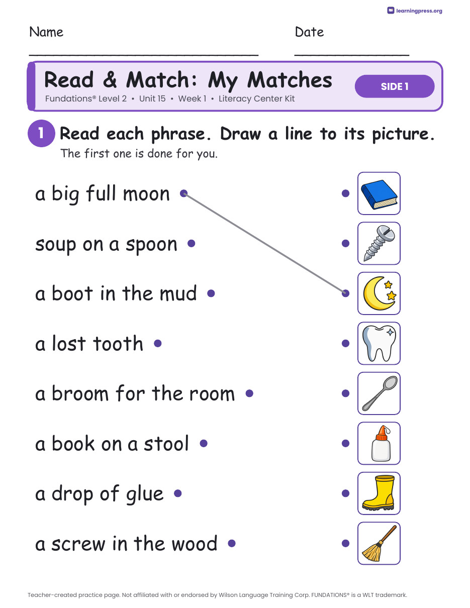 Preview page 3 of Fundations Level 2 Unit 15 Week 1 Literacy Center Kit
