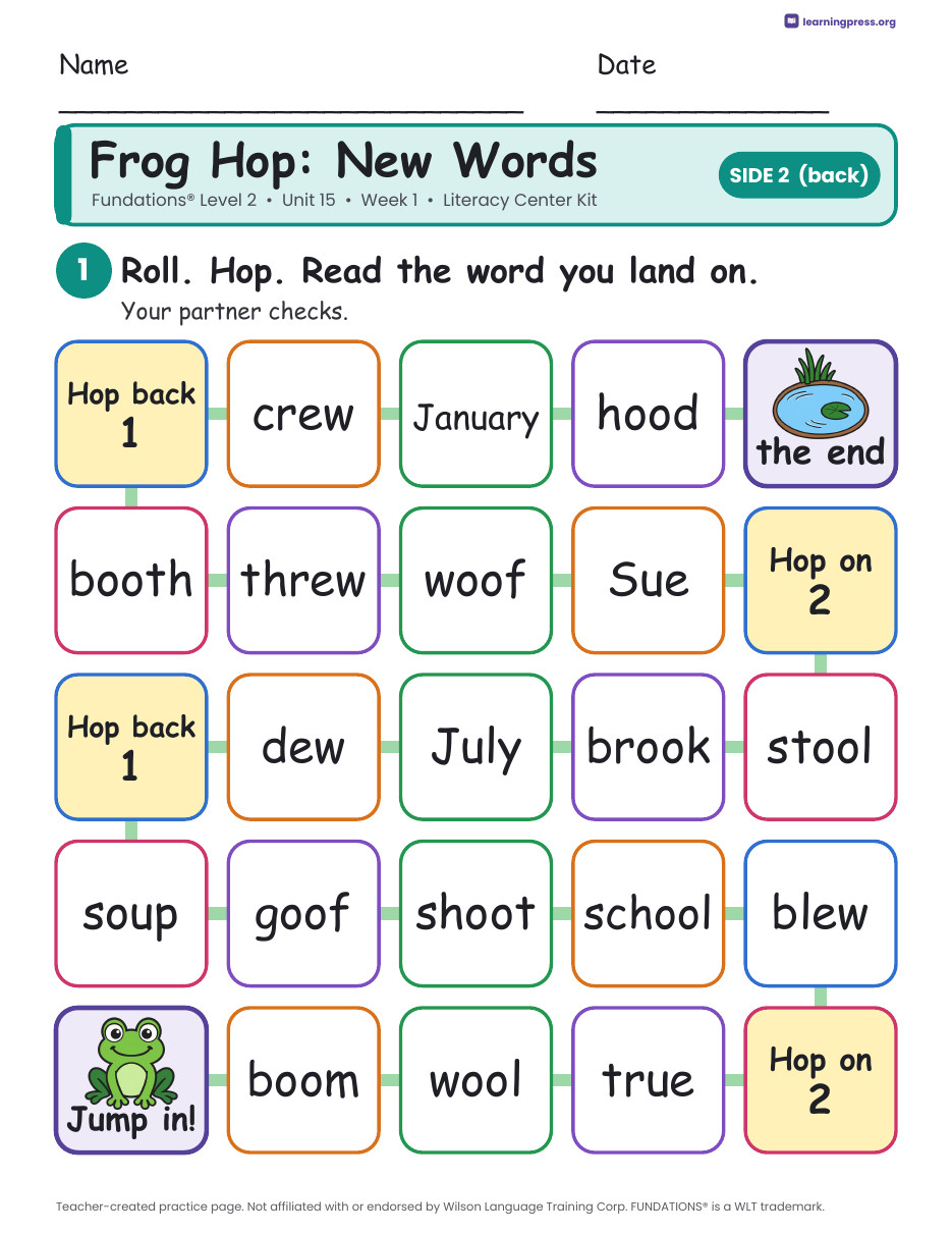 Preview page 4 of Fundations Level 2 Unit 15 Week 1 Literacy Center Kit