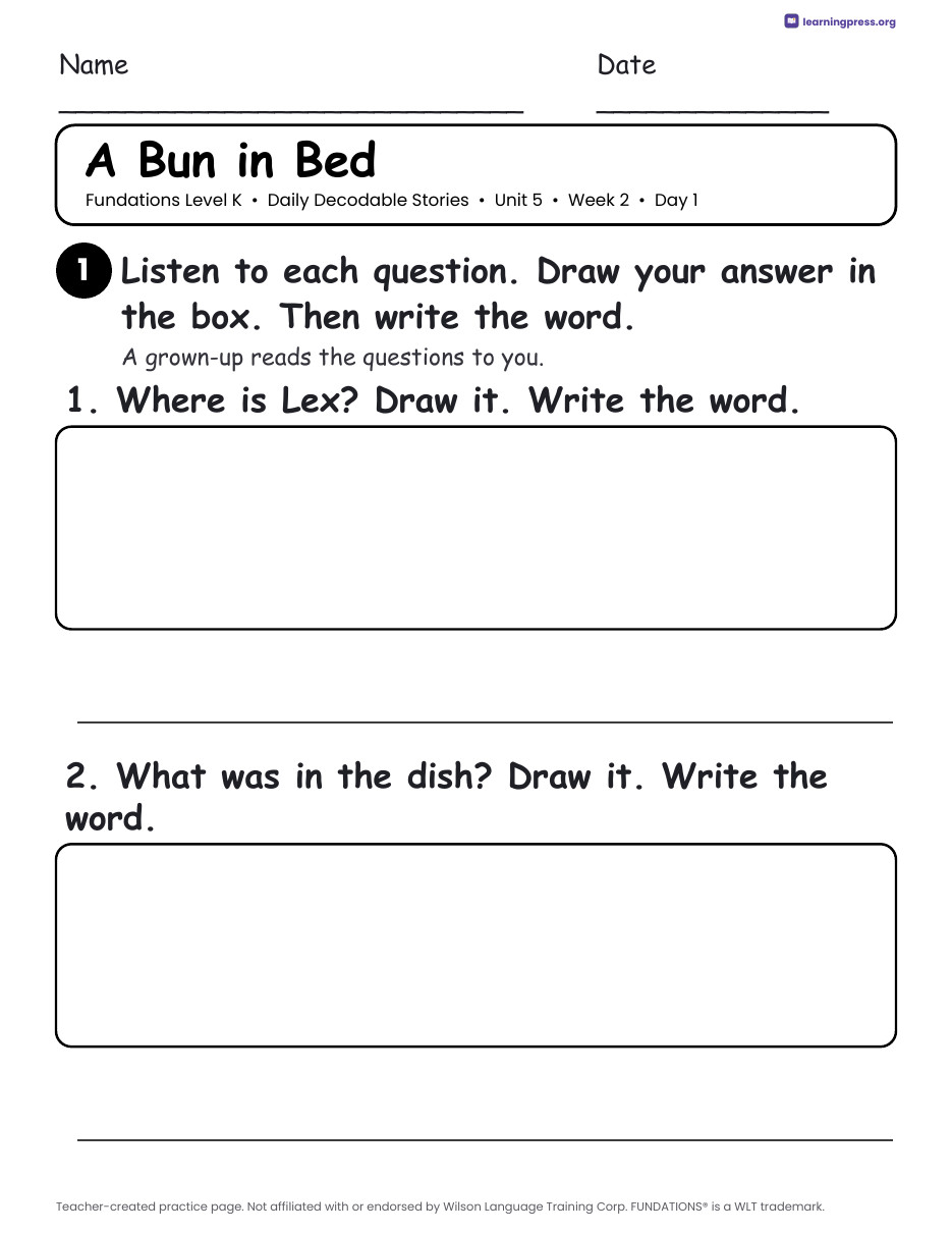 Preview page 4 of Fundations Level K Daily Decodable Stories Set (Units 2–5)