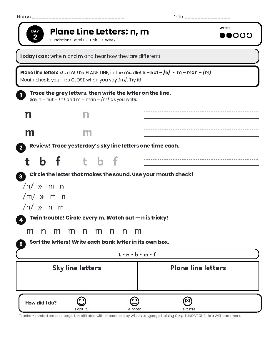 Preview page 3 of Fundations Level 1 Unit 1 Practice Pack