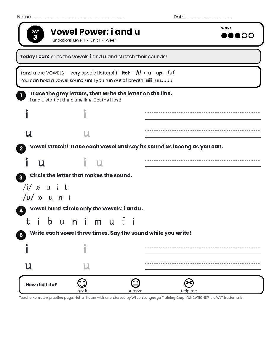 Preview page 4 of Fundations Level 1 Unit 1 Practice Pack
