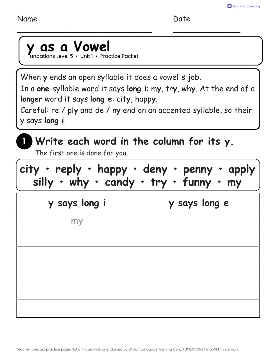 Preview page 1 of Fundations Level 5 — Full-Year Practice Packets Bundle (All Units 1–15)