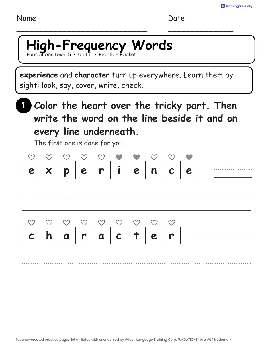 Preview page 2 of Fundations Level 5 — Full-Year Practice Packets Bundle (All Units 1–15)