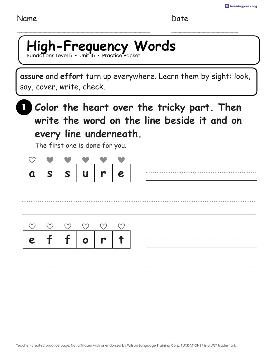 Preview page 4 of Fundations Level 5 — Full-Year Practice Packets Bundle (All Units 1–15)