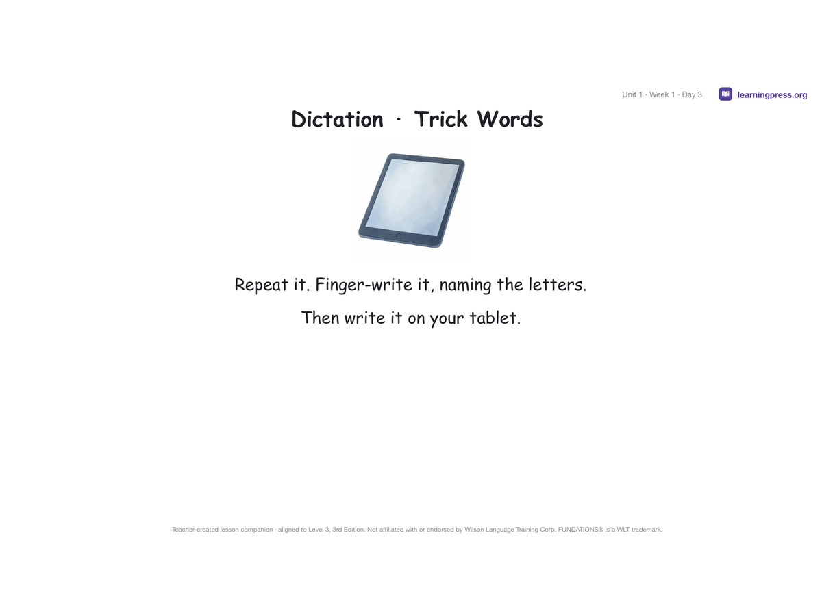 Preview page 2 of Fundations Level 3 Unit 1 Lesson Slides – 3rd Edition Aligned