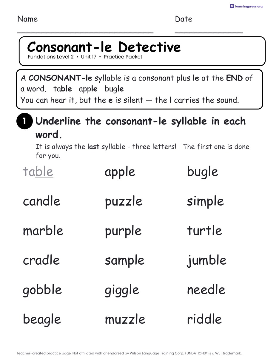 Preview page 1 of Fundations Level 2 Unit 17 Practice Packet