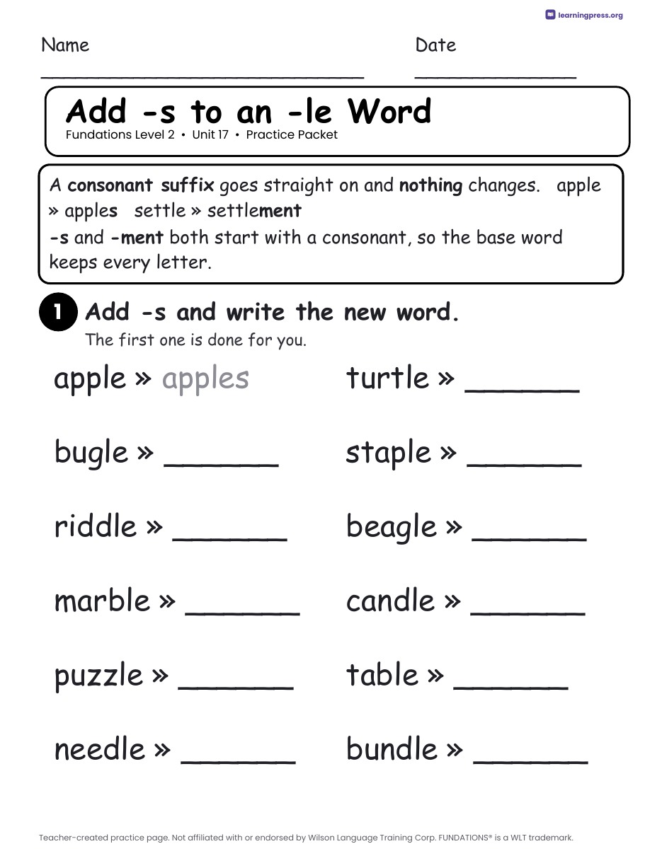 Preview page 2 of Fundations Level 2 Unit 17 Practice Packet