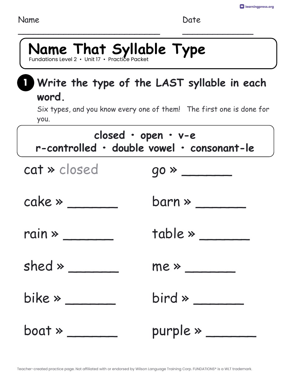 Preview page 4 of Fundations Level 2 Unit 17 Practice Packet