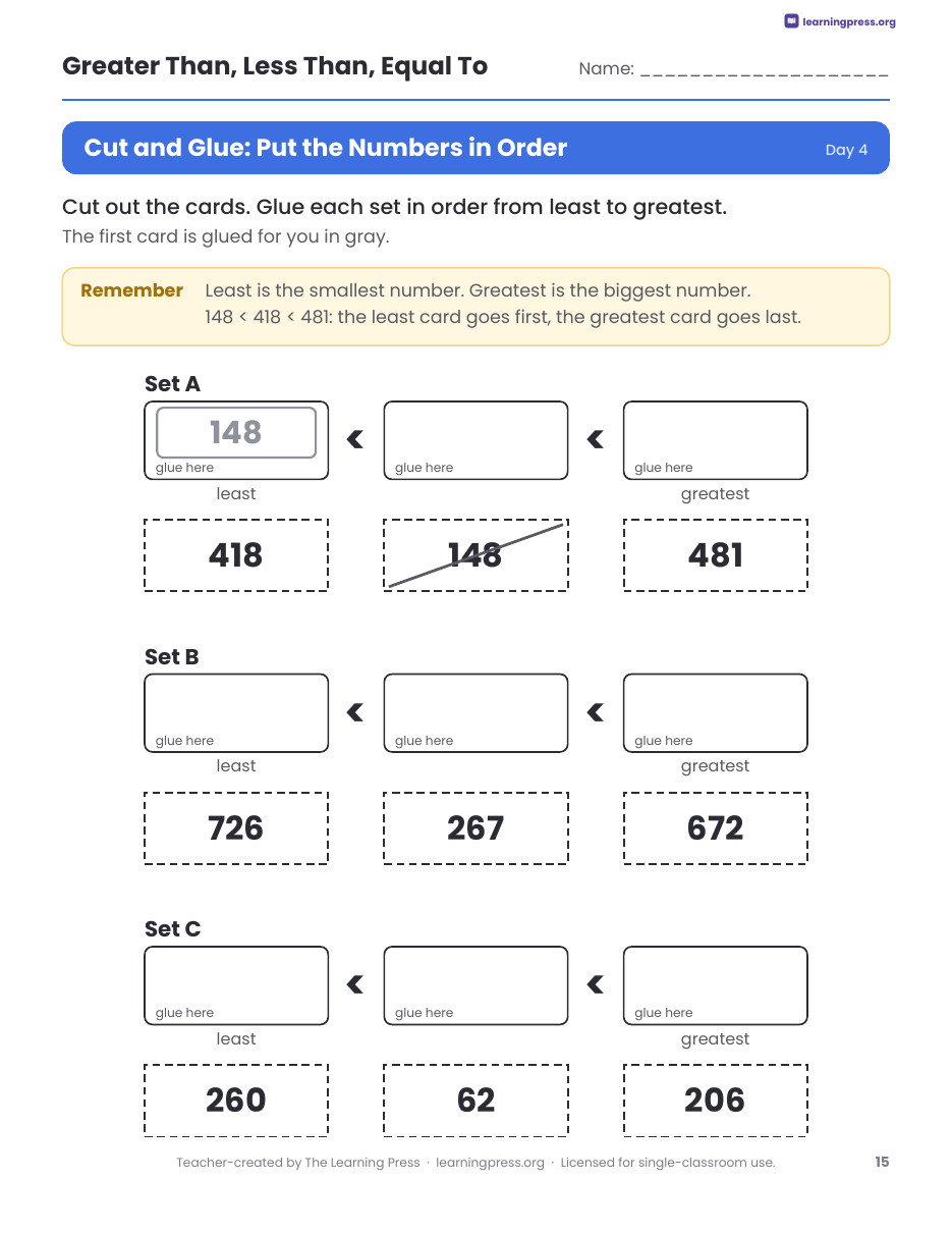 Preview page 4 of Greater Than Less Than Worksheets, Slides & Quiz