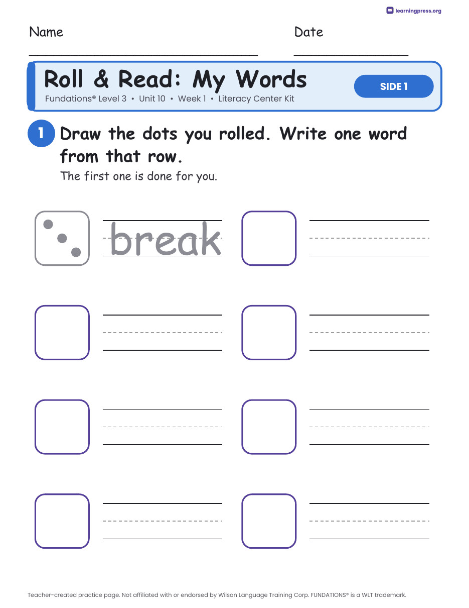 Preview page 1 of Fundations Level 3 Unit 10 Literacy Center Kits Bundle (3 Weeks)