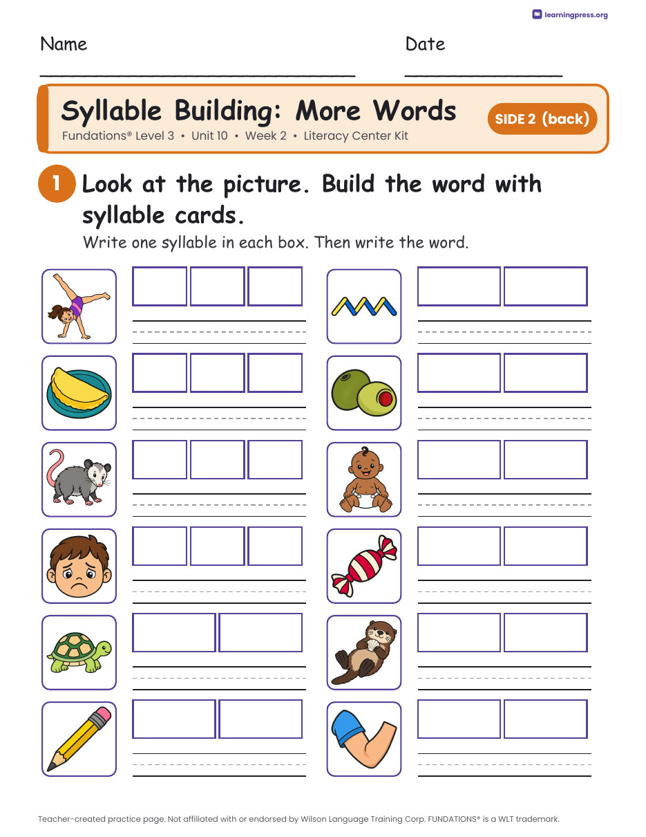 Preview page 2 of Fundations Level 3 Unit 10 Literacy Center Kits Bundle (3 Weeks)