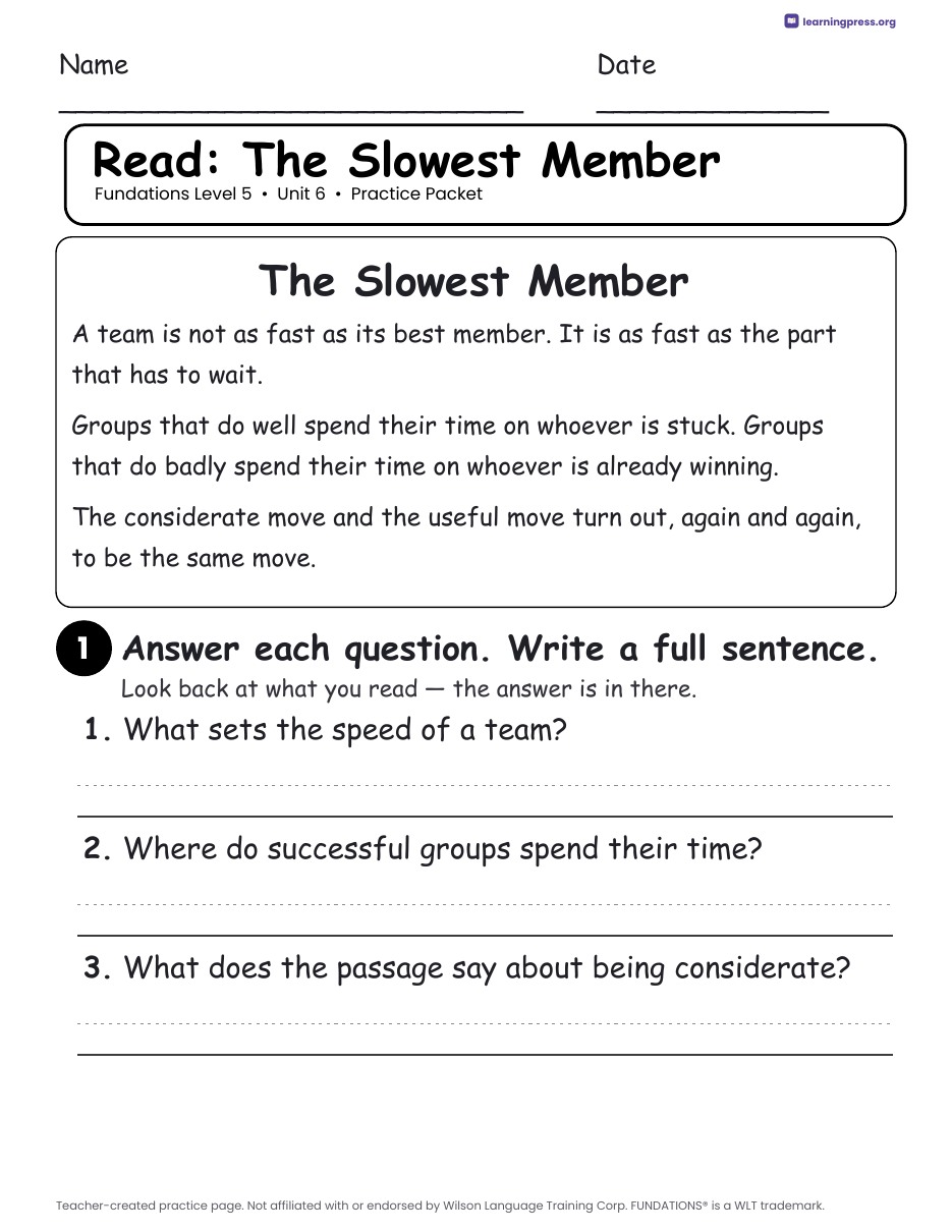 Preview page 3 of Fundations Level 5 Unit 6 Practice Packet