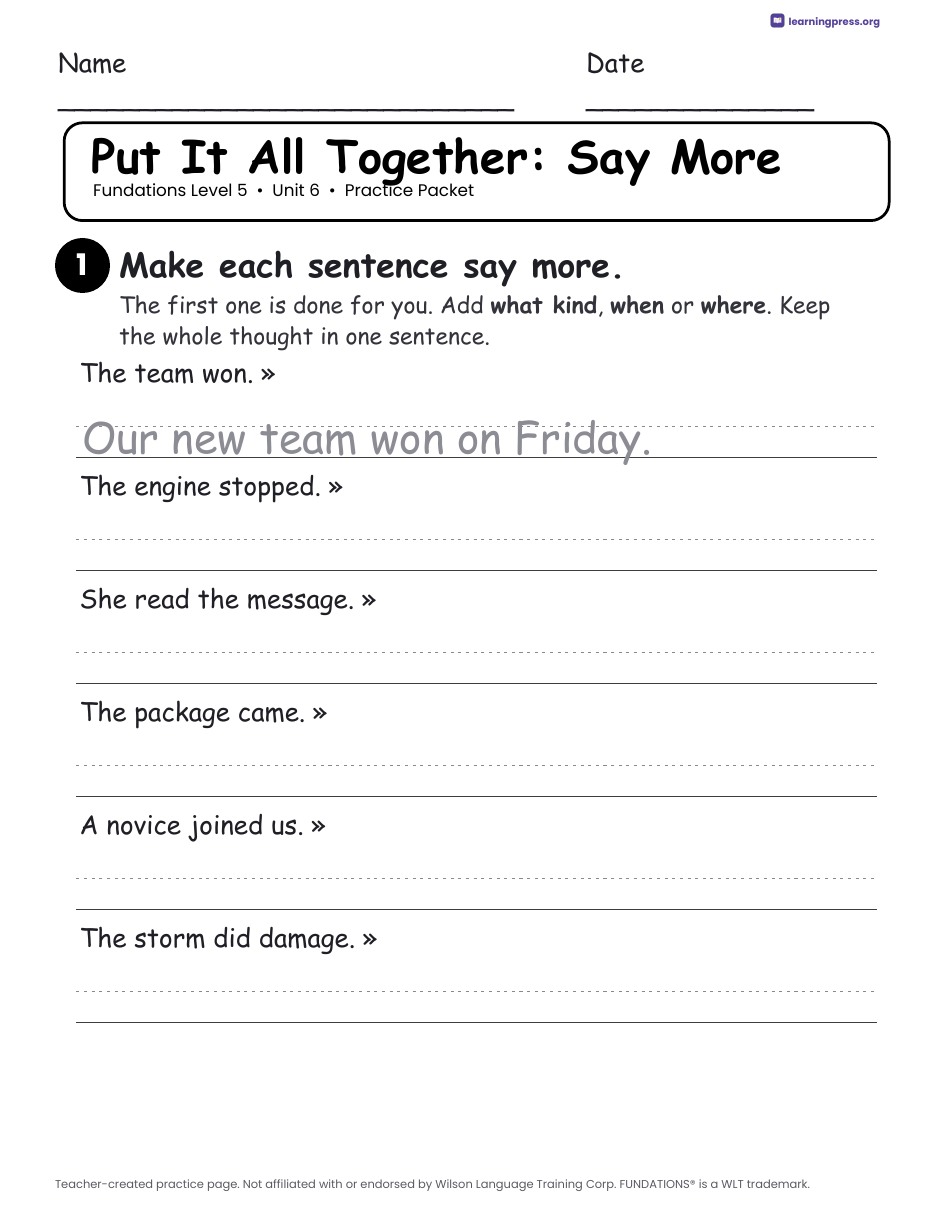 Preview page 4 of Fundations Level 5 Unit 6 Practice Packet