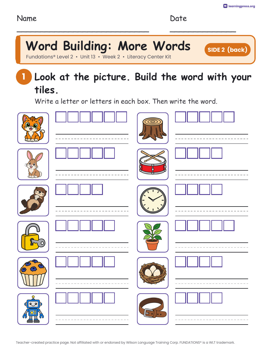 Preview page 2 of Fundations Level 2 Unit 13 Literacy Center Kits Bundle (2 Weeks)