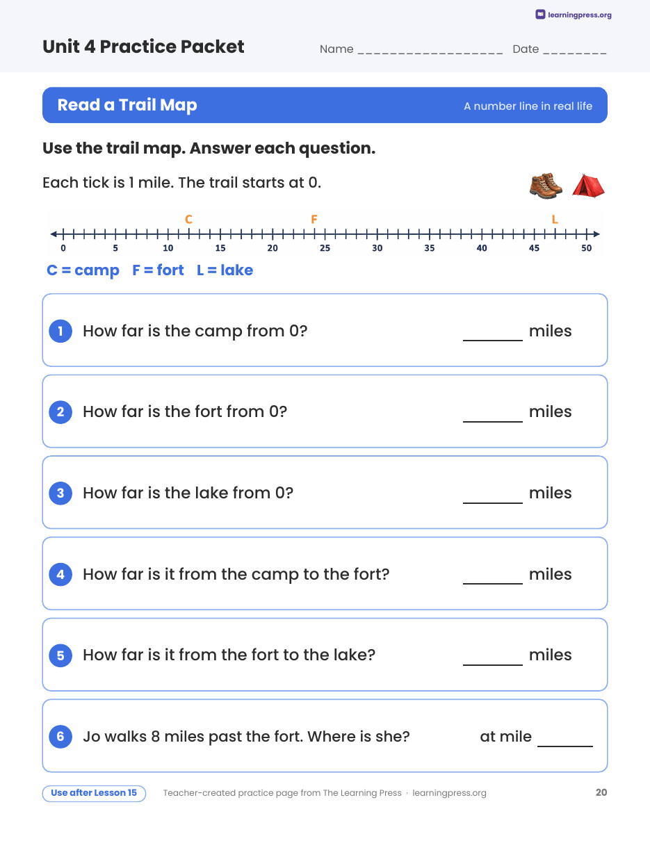 Preview page 4 of Illustrative Math (IM®) Aligned 2nd Grade Unit 4 Practice Packet (Color & B&W)
