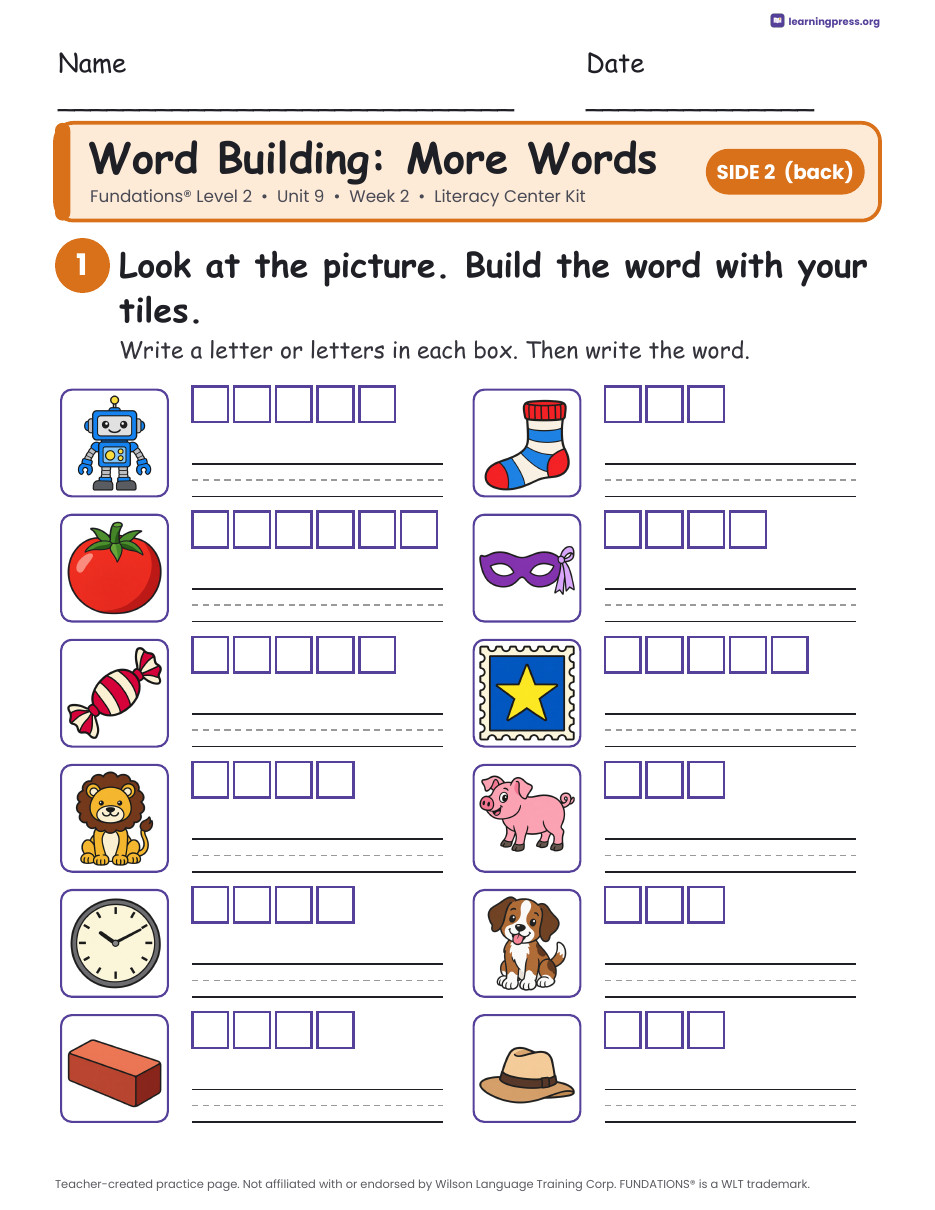 Preview page 2 of Fundations Level 2 Unit 9 Literacy Center Kits Bundle (2 Weeks)