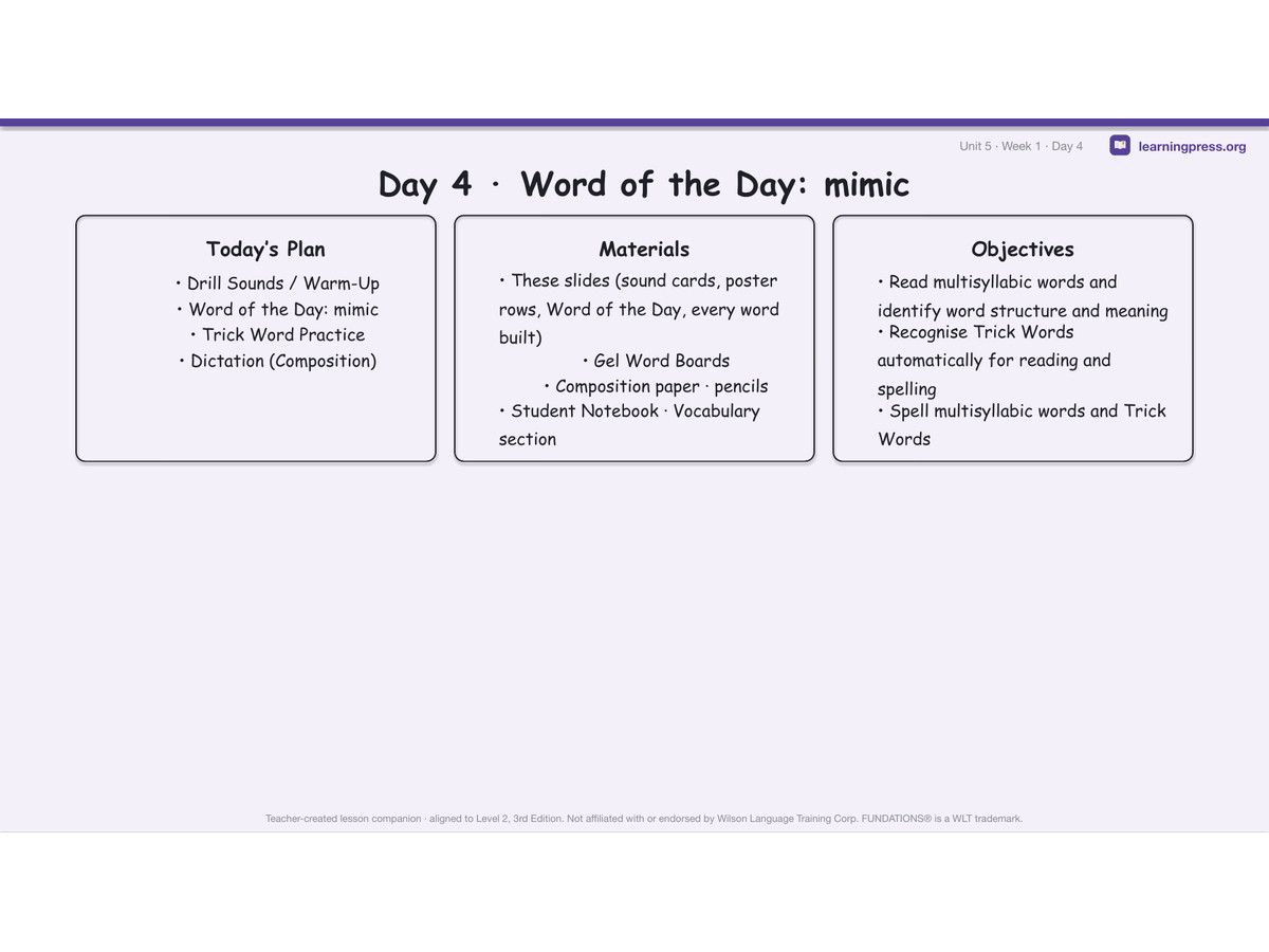 Preview page 2 of Fundations Level 2 Unit 5 Lesson Slides – 3rd Edition Aligned
