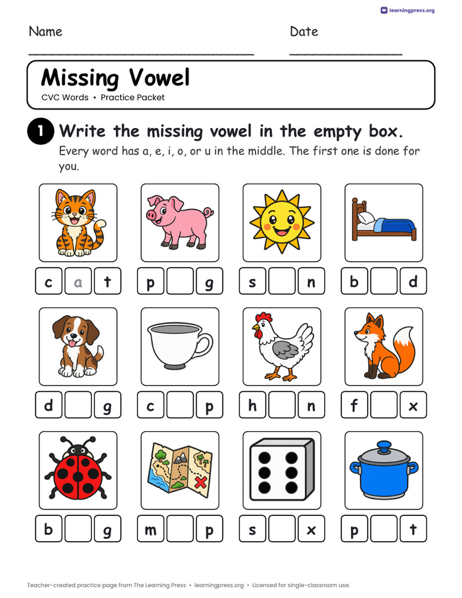 Preview page 4 of CVC Mega Practice Packet