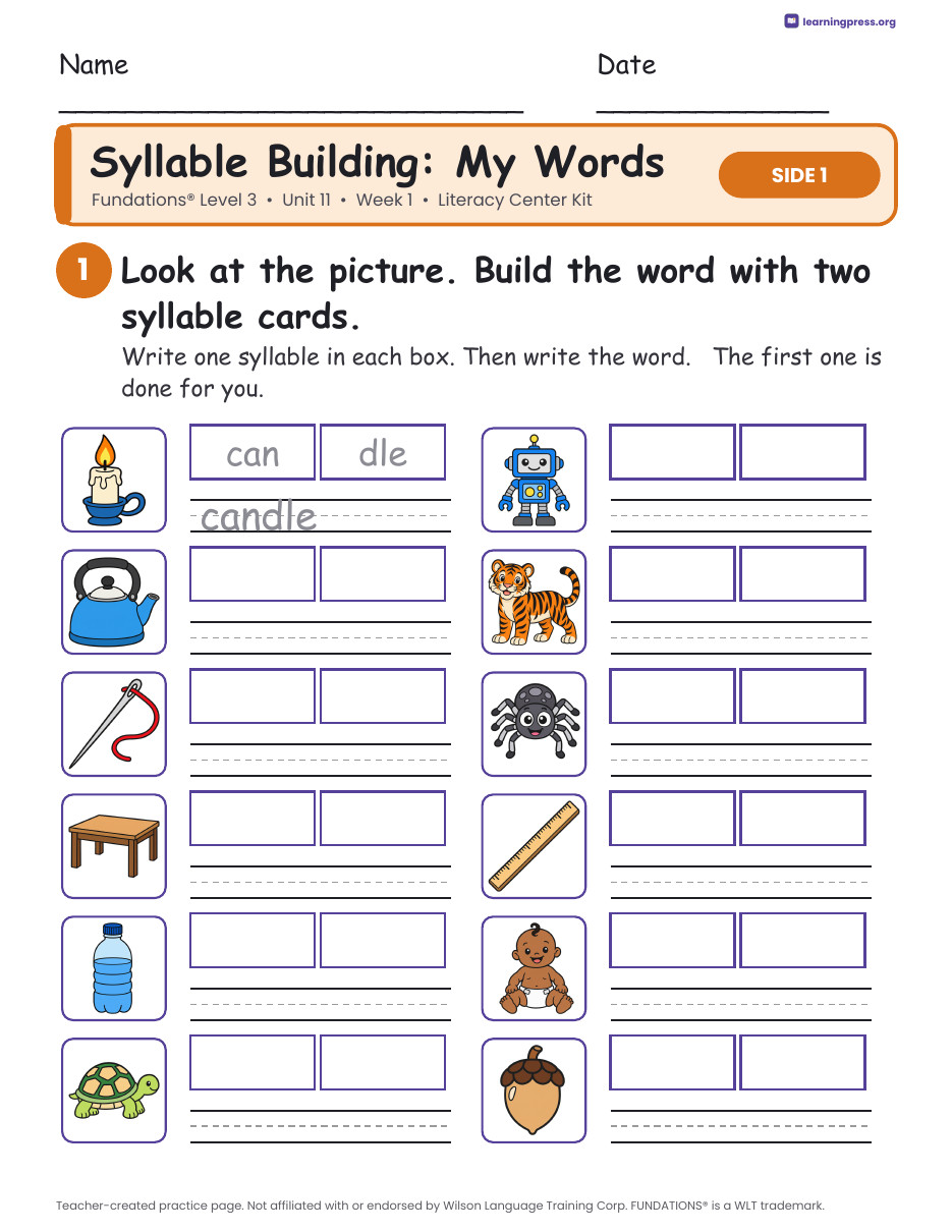 Preview page 2 of Fundations Level 3 Unit 11 Week 1 Literacy Center Kit