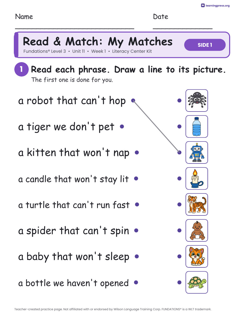 Preview page 3 of Fundations Level 3 Unit 11 Week 1 Literacy Center Kit