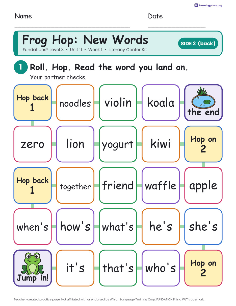 Preview page 4 of Fundations Level 3 Unit 11 Week 1 Literacy Center Kit