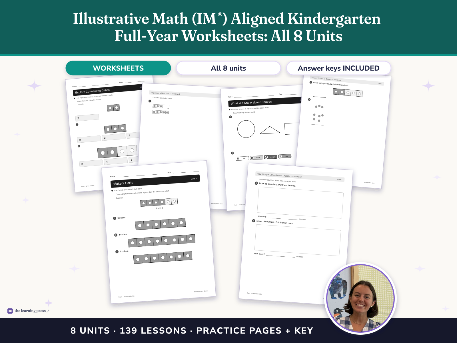 Preview page 1 of Illustrative Math (IM®) Aligned Kindergarten Full-Year Worksheets: All 8 Units