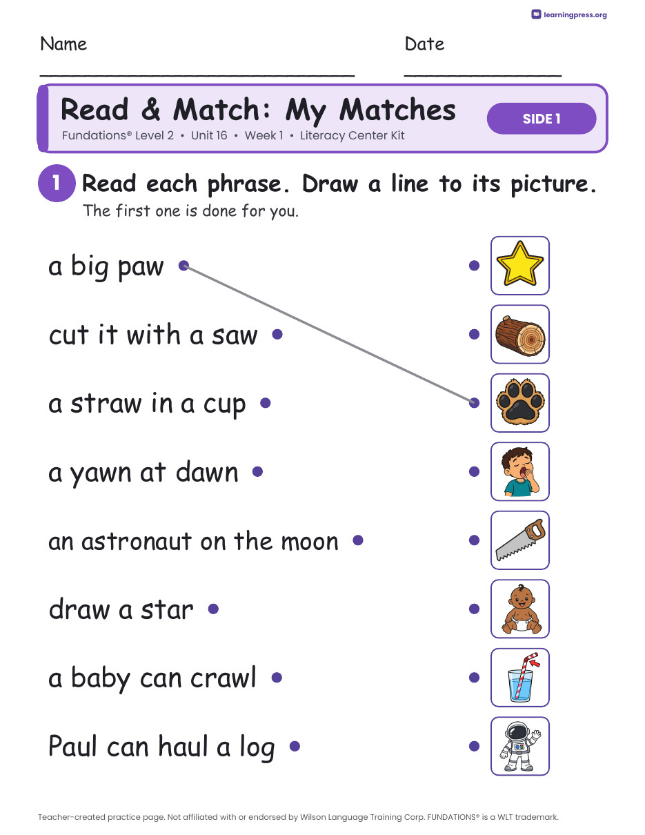 Preview page 3 of Fundations Level 2 Unit 16 Week 1 Literacy Center Kit