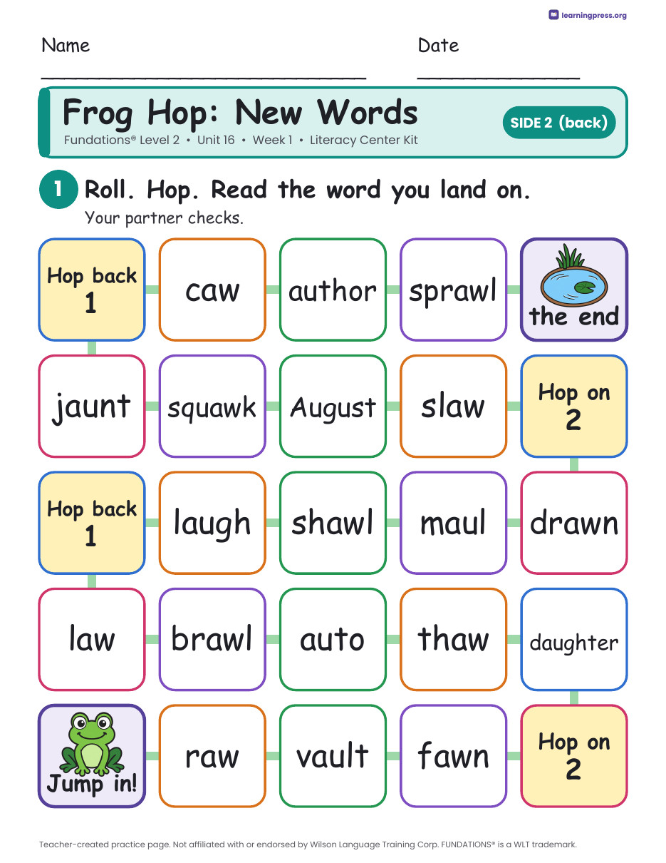 Preview page 4 of Fundations Level 2 Unit 16 Week 1 Literacy Center Kit