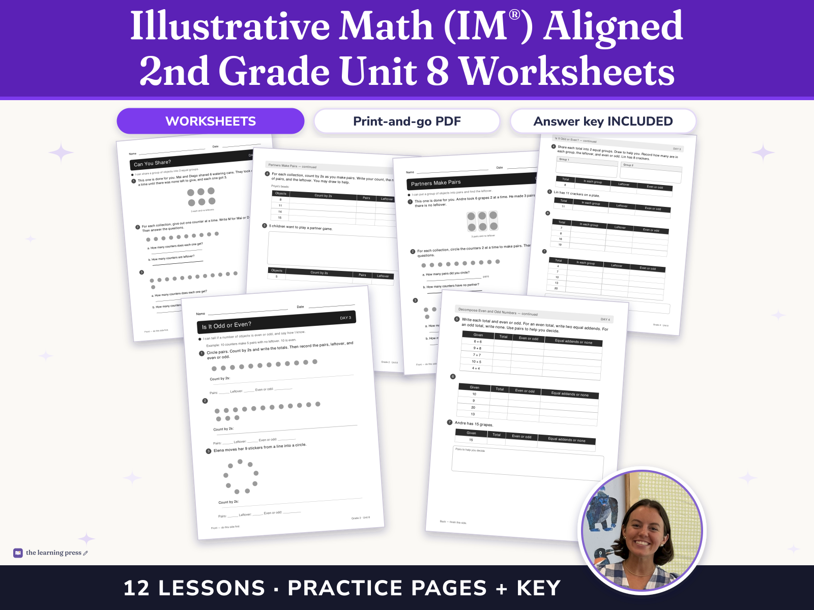 Preview page 1 of Illustrative Math (IM®) Aligned 2nd Grade Unit 8 Worksheets: Equal Groups