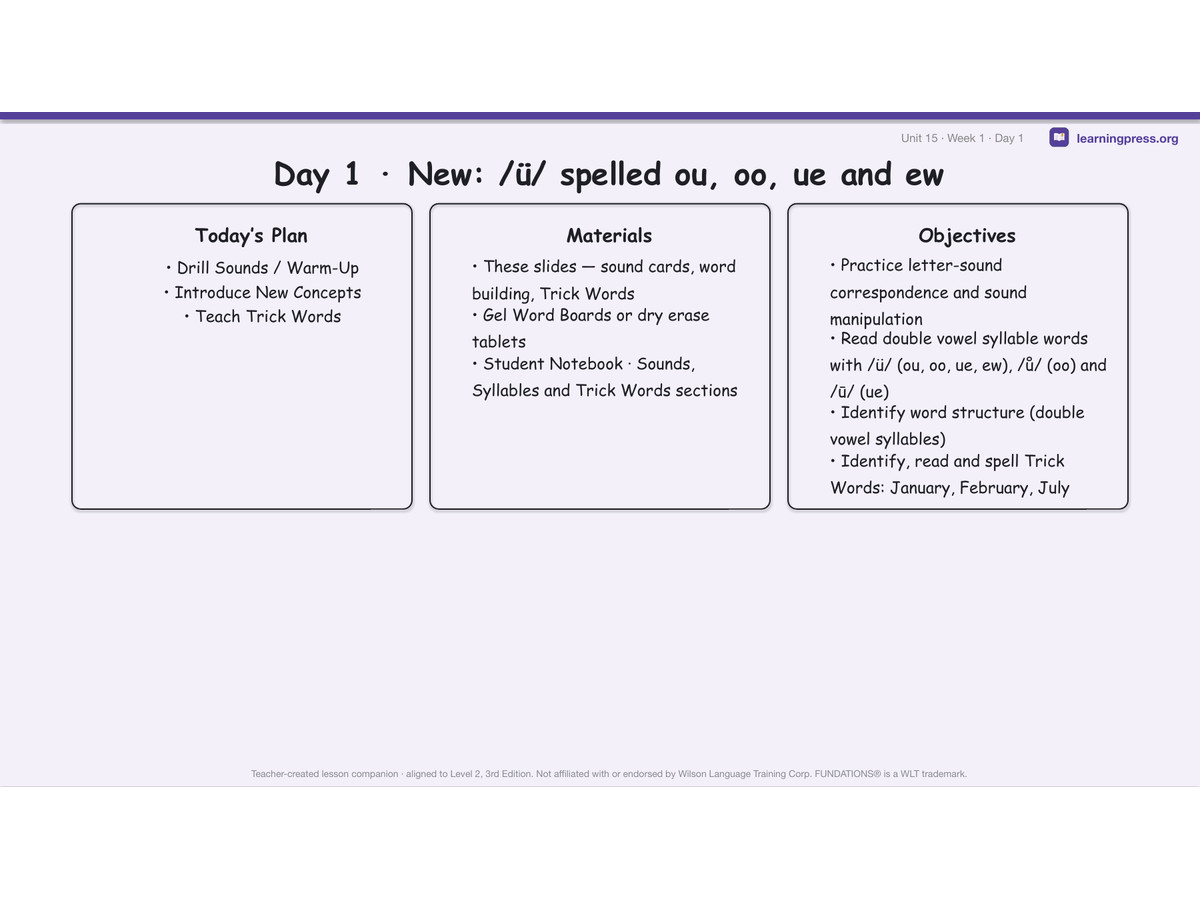 Preview page 1 of Fundations Level 2 Unit 15 Lesson Slides – 3rd Edition Aligned