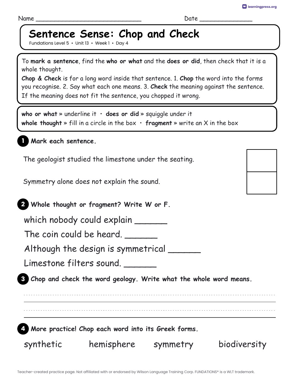 Preview page 2 of Fundations Level 5 Unit 13 Daily Lesson Work Pages