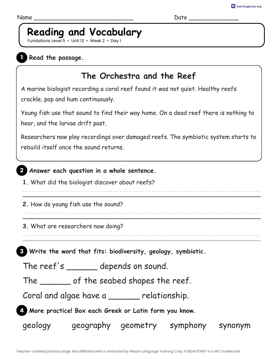 Preview page 3 of Fundations Level 5 Unit 13 Daily Lesson Work Pages