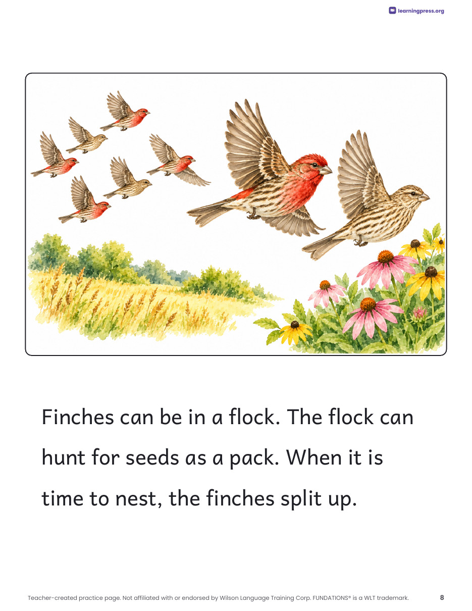 Preview page 2 of Fundations®-Aligned Decodable Nonfiction Book · Level 1 Unit 13: Finches