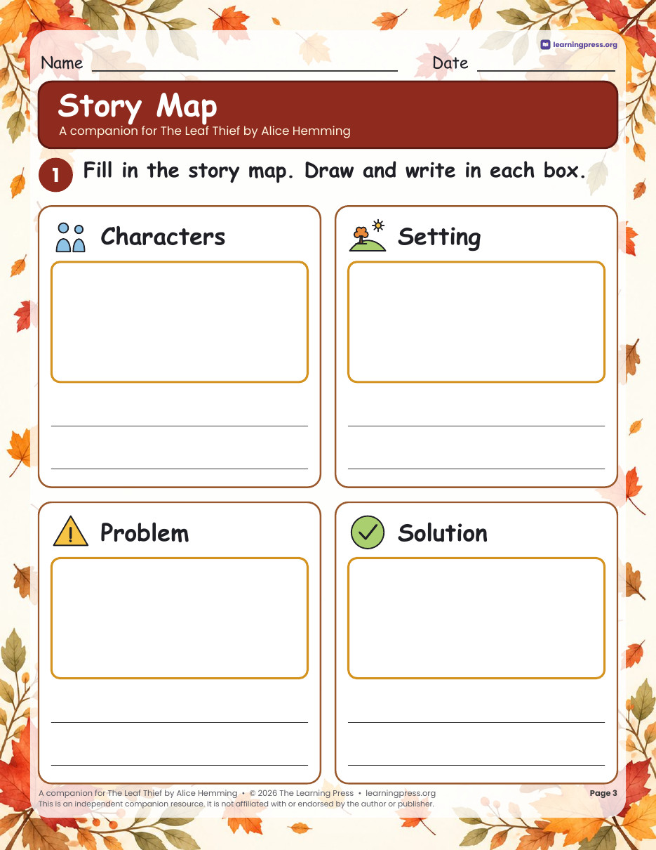 Preview page 1 of The Leaf Thief Book Companion · Fall Read-Aloud Activities