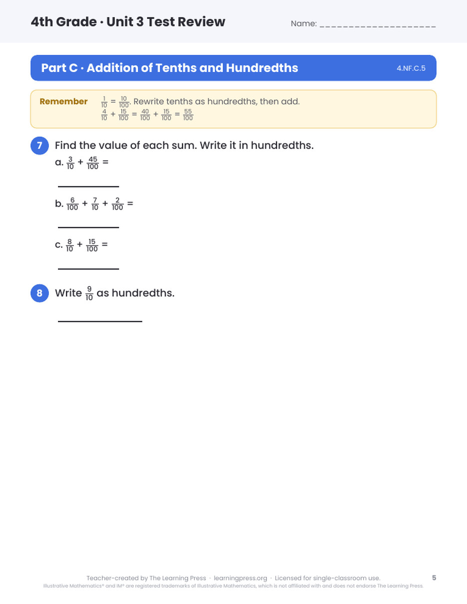Preview page 2 of Illustrative Math (IM®) Aligned 4th Grade Test Review Bundle: All 8 Units